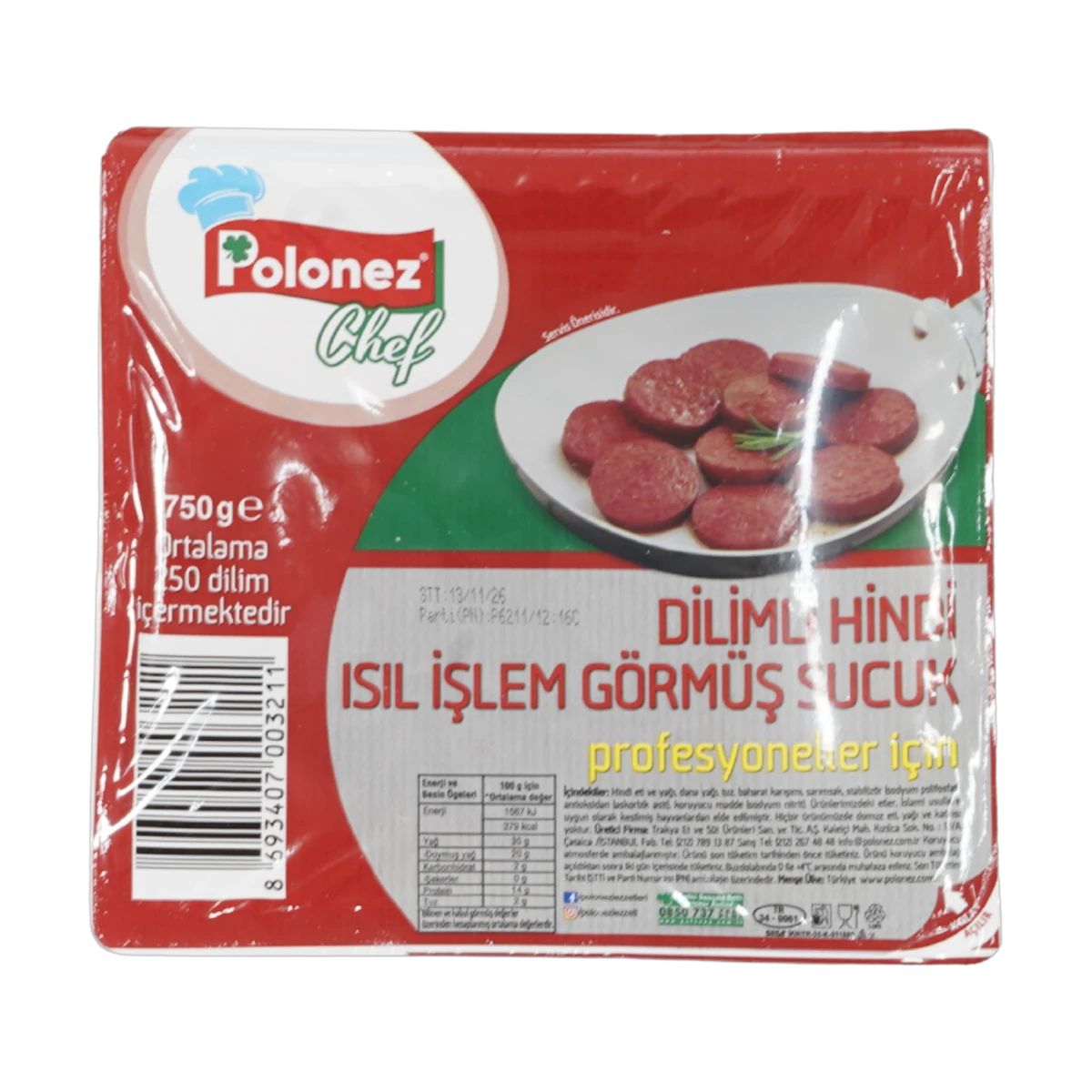 Polonez Dilimli Isıl İşlem Görmüş Dana Sucuk (500g Tepsi)