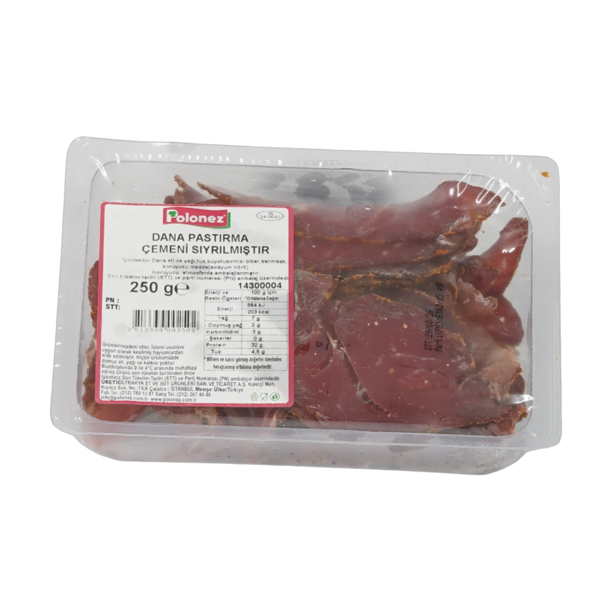 Polonez Çemeni Sıyrılmış Dilimli Dana Pastırma (250g Vakum)